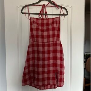 Reformation Red Linen Checkered Plaid Mini Dress
